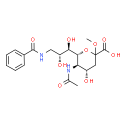 ChemSpider 2D Image | Methyl (6R)-5-acetamido-6-[(1R,2R)-3-(benzoylamino)-1,2-dihydroxypropyl]-3,5-dideoxy-L-threo-hex-2-ulopyranosidonic acid | C19H26N2O9