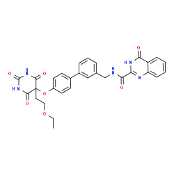 ChemSpider 2D Image | N-[(4'-{[5-(2-Ethoxyethyl)-2,4,6-trioxohexahydro-5-pyrimidinyl]oxy}-3-biphenylyl)methyl]-4-oxo-3,4-dihydro-2-quinazolinecarboxamide | C30H27N5O7