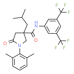 ChemSpider 2D Image | N-[3,5-Bis(trifluoromethyl)phenyl]-1-(2,6-dimethylphenyl)-3-isobutyl-5-oxo-3-pyrrolidinecarboxamide | C25H26F6N2O2