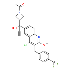 ChemSpider 2D Image | 1-[3-(1-{4-Chloro-2-methoxy-3-[4-(trifluoromethyl)benzyl]-6-quinolinyl}-1-hydroxy-2-propyn-1-yl)-1-azetidinyl]ethanone | C26H22ClF3N2O3