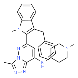 ChemSpider 2D Image | 6-(3-Benzyl-1-methyl-1H-indol-2-yl)-3-methyl-N-(1-methyl-4-piperidinyl)[1,2,4]triazolo[4,3-b]pyridazin-8-amine | C28H31N7