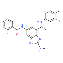 ChemSpider 2D Image | 6-[(2-Chloro-6-fluorobenzoyl)amino]-N-(3-chloro-4-methylphenyl)-2-(dimethylamino)-1H-benzimidazole-4-carboxamide | C24H20Cl2FN5O2