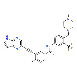 ChemSpider 2D Image | 4-Methyl-N-{4-[(4-methyl-1-piperazinyl)methyl]-3-(trifluoromethyl)phenyl}-3-(5H-pyrrolo[2,3-b]pyrazin-2-ylethynyl)benzamide | C29H27F3N6O
