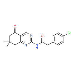 ChemSpider 2D Image | 2-(4-Chlorophenyl)-N-(7,7-dimethyl-5-oxo-5,6,7,8-tetrahydro-2-quinazolinyl)acetamide | C18H18ClN3O2