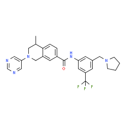 ChemSpider 2D Image | 4-Methyl-2-(5-pyrimidinyl)-N-[3-(1-pyrrolidinylmethyl)-5-(trifluoromethyl)phenyl]-1,2,3,4-tetrahydro-7-isoquinolinecarboxamide | C27H28F3N5O