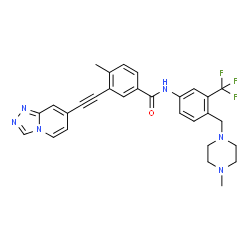 ChemSpider 2D Image | 4-Methyl-N-{4-[(4-methyl-1-piperazinyl)methyl]-3-(trifluoromethyl)phenyl}-3-([1,2,4]triazolo[4,3-a]pyridin-7-ylethynyl)benzamide | C29H27F3N6O