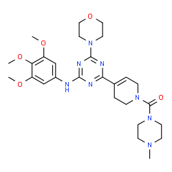 ChemSpider 2D Image | (4-Methyl-1-piperazinyl)[4-{4-(4-morpholinyl)-6-[(3,4,5-trimethoxyphenyl)amino]-1,3,5-triazin-2-yl}-3,6-dihydro-1(2H)-pyridinyl]methanone | C27H38N8O5