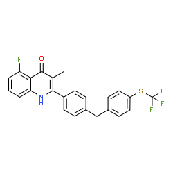 ChemSpider 2D Image | 5-Fluoro-3-methyl-2-(4-{4-[(trifluoromethyl)sulfanyl]benzyl}phenyl)-4(1H)-quinolinone | C24H17F4NOS