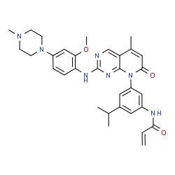 ChemSpider 2D Image | N-{3-Isopropyl-5-[2-{[2-methoxy-4-(4-methyl-1-piperazinyl)phenyl]amino}-5-methyl-7-oxopyrido[2,3-d]pyrimidin-8(7H)-yl]phenyl}acrylamide | C32H37N7O3