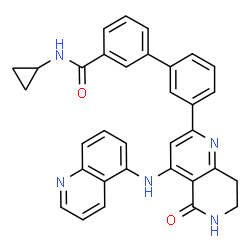 ChemSpider 2D Image | N-Cyclopropyl-3'-[5-oxo-4-(5-quinolinylamino)-5,6,7,8-tetrahydro-1,6-naphthyridin-2-yl]-3-biphenylcarboxamide | C33H27N5O2