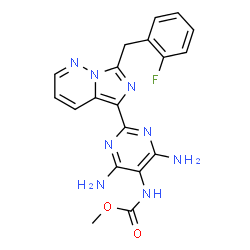 ChemSpider 2D Image | Methyl {4,6-diamino-2-[7-(2-fluorobenzyl)imidazo[1,5-b]pyridazin-5-yl]-5-pyrimidinyl}carbamate | C19H17FN8O2