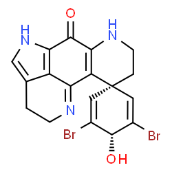 ChemSpider 2D Image | (1r)-3,5-Dibromo-4-hydroxy-2',3',5',7',8',9'-hexahydro-6'H-spiro[cyclohexa-2,5-diene-1,10'-pyrrolo[4,3,2-de][1,7]phenanthrolin]-6'-one | C18H15Br2N3O2