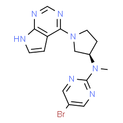 ChemSpider 2D Image | 5-Bromo-N-methyl-N-[(3R)-1-(7H-pyrrolo[2,3-d]pyrimidin-4-yl)-3-pyrrolidinyl]-2-pyrimidinamine | C15H16BrN7