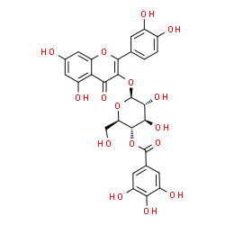 ChemSpider 2D Image | 2-(3,4-Dihydroxyphenyl)-5,7-dihydroxy-4-oxo-4H-chromen-3-yl 4-O-(3,4,5-trihydroxybenzoyl)-beta-D-glucopyranoside | C28H24O16