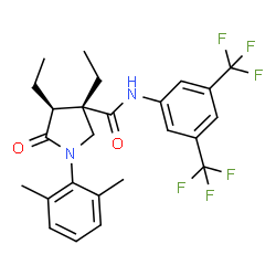 ChemSpider 2D Image | (3S,4S)-N-[3,5-Bis(trifluoromethyl)phenyl]-1-(2,6-dimethylphenyl)-3,4-diethyl-5-oxo-3-pyrrolidinecarboxamide | C25H26F6N2O2