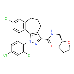 ChemSpider 2D Image | 8-Chloro-1-(2,4-dichlorophenyl)-N-[(2R)-tetrahydro-2-furanylmethyl]-1,4,5,6-tetrahydrobenzo[6,7]cyclohepta[1,2-c]pyrazole-3-carboxamide | C24H22Cl3N3O2