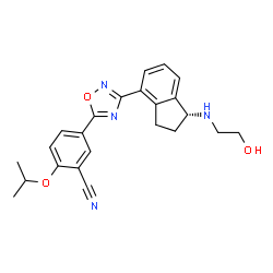 ChemSpider 2D Image | 5-(3-{(1R)-1-[(2-Hydroxyethyl)amino]-2,3-dihydro-1H-inden-4-yl}-1,2,4-oxadiazol-5-yl)-2-isopropoxybenzonitrile | C23H24N4O3