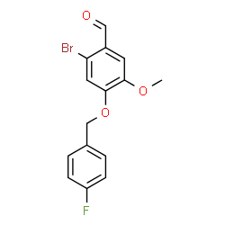 ChemSpider 2D Image | 2-Bromo-4-[(4-fluorobenzyl)oxy]-5-methoxybenzaldehyde | C15H12BrFO3