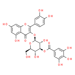 ChemSpider 2D Image | 2-(3,4-Dihydroxyphenyl)-5,7-dihydroxy-4-oxo-4H-chromen-3-yl 3-O-(3,4,5-trihydroxybenzoyl)-beta-D-glucopyranoside | C28H24O16