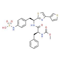 ChemSpider 2D Image | Nalpha-(Methoxycarbonyl)-N-{(1S)-2-[4-(sulfoamino)phenyl]-1-[4-(3-thienyl)-1,3-thiazol-2-yl]ethyl}-L-phenylalaninamide | C26H26N4O6S3