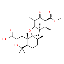 ChemSpider 2D Image | 3-[(2S,2'S,3'R,3aR,4S,5S,6'S)-3'-(2-Hydroxy-2-propanyl)-5-(methoxycarbonyl)-2',3a,4,6',7-pentamethyl-6-oxo-3a,4,5,6-tetrahydro-3H-spiro[1-benzofuran-2,1'-cyclohexan]-2'-yl]propanoic acid | C26H40O7