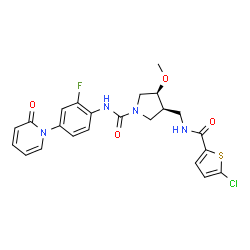 ChemSpider 2D Image | (3S,4S)-3-({[(5-Chloro-2-thienyl)carbonyl]amino}methyl)-N-[2-fluoro-4-(2-oxo-1(2H)-pyridinyl)phenyl]-4-methoxy-1-pyrrolidinecarboxamide | C23H22ClFN4O4S