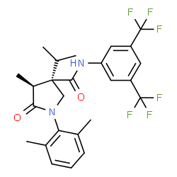 ChemSpider 2D Image | (3R,4S)-N-[3,5-Bis(trifluoromethyl)phenyl]-1-(2,6-dimethylphenyl)-3-isopropyl-4-methyl-5-oxo-3-pyrrolidinecarboxamide | C25H26F6N2O2