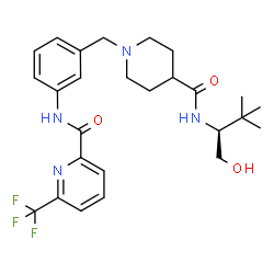 ChemSpider 2D Image | N-{3-[(4-{[(2S)-1-Hydroxy-3,3-dimethyl-2-butanyl]carbamoyl}-1-piperidinyl)methyl]phenyl}-6-(trifluoromethyl)-2-pyridinecarboxamide | C26H33F3N4O3