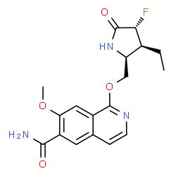 ChemSpider 2D Image | 1-{[(2S,3S,4R)-3-Ethyl-4-fluoro-5-oxo-2-pyrrolidinyl]methoxy}-7-methoxy-6-isoquinolinecarboxamide | C18H20FN3O4