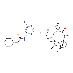 ChemSpider 2D Image | (1S,2R,3S,4S,6R,7R,8R,14R)-3-Hydroxy-2,4,7,14-tetramethyl-9-oxo-4-vinyltricyclo[5.4.3.0~1,8~]tetradec-6-yl ({4-amino-6-[(4-morpholinylacetyl)amino]-2-pyrimidinyl}sulfanyl)acetate | C32H47N5O6S
