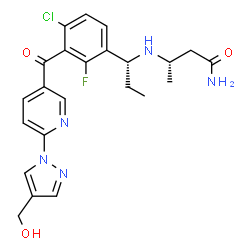 ChemSpider 2D Image | (3S)-3-({(1R)-1-[4-Chloro-2-fluoro-3-({6-[4-(hydroxymethyl)-1H-pyrazol-1-yl]-3-pyridinyl}carbonyl)phenyl]propyl}amino)butanamide | C23H25ClFN5O3
