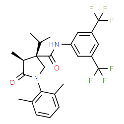 ChemSpider 2D Image | (3S,4S)-N-[3,5-Bis(trifluoromethyl)phenyl]-1-(2,6-dimethylphenyl)-3-isopropyl-4-methyl-5-oxo-3-pyrrolidinecarboxamide | C25H26F6N2O2