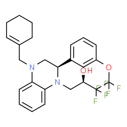 ChemSpider 2D Image | (2R)-3-[(2R)-4-(1-Cyclohexen-1-ylmethyl)-2-[3-(trifluoromethoxy)phenyl]-3,4-dihydro-1(2H)-quinoxalinyl]-1,1,1-trifluoro-2-propanol | C25H26F6N2O2