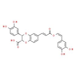 ChemSpider 2D Image | (2S,3S)-3-(3,4-Dihydroxyphenyl)-6-[(1E)-3-{[(Z)-2-(3,4-dihydroxyphenyl)vinyl]oxy}-3-oxo-1-propen-1-yl]-2,3-dihydro-1,4-benzodioxine-2-carboxylic acid | C26H20O10