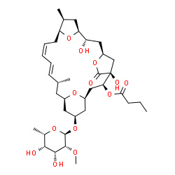 ChemSpider 2D Image | (1R,3S,4S,7S,9S,10S,12S,13S,15Z,17E,19R,21R,23S)-23-[(6-Deoxy-2-O-methyl-alpha-L-talopyranosyl)oxy]-4,9-dihydroxy-12,19-dimethyl-5-oxo-6,25,26-trioxatetracyclo[19.3.1.1~4,7~.1~10,13~]heptacosa-15,17-d
ien-3-yl butanoate | C37H58O13