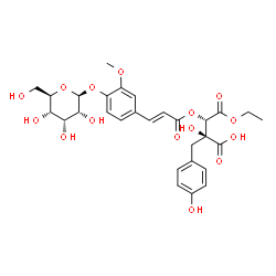 ChemSpider 2D Image | (2S,3S)-3-({(2E)-3-[4-(beta-D-Allopyranosyloxy)-3-methoxyphenyl]-2-propenoyl}oxy)-4-ethoxy-2-hydroxy-2-(4-hydroxybenzyl)-4-oxobutanoic acid | C29H34O15