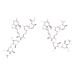 ChemSpider 2D Image | (1'R,2S,4'S,5S,8'R,10'E,12'S,13'S,14'E,16'E,20'R,21'R,24'S)-21',24'-Dihydroxy-6-isopropyl-5,11',13',22'-tetramethyl-2'-oxo-5,6-dihydrospiro[pyran-2,6'-[3,7,19]trioxatetracyclo[15.6.1.1~4,8~.0~20,24~]p
entacosa[10,14,16,22]tetraen]-12'-yl 4-O-(4-acetamido-2,4,6-trideoxy-3-O-methyl-alpha-L-lyxo-hexopyranosyl)-2,6-dideoxy-3-O-methyl-alpha-L-arabino-hexopyranoside - (1'R,2S,4'S,5S,8'R,10'E,12'S,13'S,14
'E,16'E,20'R,21'R,24'S)-6-[(2S)-2-butanyl]-21',24'-dihydroxy-5,11',13',22'-tetramethyl-2'-oxo-5,6-dihydrospiro[pyran-2,6'-[3,7,19]trioxatetracyclo[15.6.1.1~4,8~.0~20,24~]pentacosa[10,14,16,22]tetraen]
-12'-yl 4-O-(4-acetamido-2,4,6-trideoxy-3-O-methyl-alpha-L-lyxo-hexopyranosyl)-2,6-dideoxy-3-O-methyl-alpha-L-arabino-hexopyranoside (1:1) | C99H148N2O28