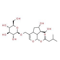 ChemSpider 2D Image | (1S,6S,7R)-4-[(beta-D-Glucopyranosyloxy)methyl]-6-hydroxy-7-(hydroxymethyl)-1,4a,5,6,7,7a-hexahydrocyclopenta[c]pyran-1-yl 3-methylbutanoate | C21H34O11