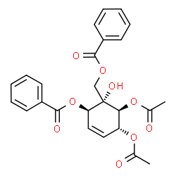 ChemSpider 2D Image | [(1S,2R,5R,6S)-5,6-Diacetoxy-2-(benzoyloxy)-1-hydroxy-3-cyclohexen-1-yl]methyl benzoate | C25H24O9