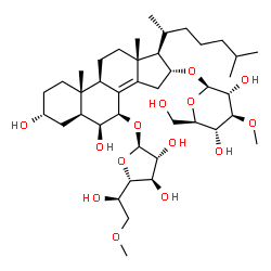ChemSpider 2D Image | (3alpha,5alpha,6beta,7beta,16alpha)-3,6-Dihydroxy-16-[(3-O-methyl-beta-D-glucopyranosyl)oxy]cholest-8(14)-en-7-yl 6-O-methyl-beta-D-galactofuranoside | C41H70O14