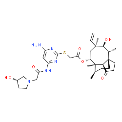 ChemSpider 2D Image | (1S,2R,3S,4S,6R,7R,8R,14R)-3-Hydroxy-2,4,7,14-tetramethyl-9-oxo-4-vinyltricyclo[5.4.3.0~1,8~]tetradec-6-yl {[4-amino-6-({[(3S)-3-hydroxy-1-pyrrolidinyl]acetyl}amino)-2-pyrimidinyl]sulfanyl}acetate | C32H47N5O6S