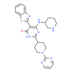ChemSpider 2D Image | 5-(1,3-Benzothiazol-2-yl)-6-[(3R)-3-piperidinylamino]-2-[1-(2-pyrimidinyl)-4-piperidinyl]-4(3H)-pyrimidinone | C25H28N8OS