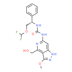 ChemSpider 2D Image | 1-[(1S)-2-(Difluoromethoxy)-1-phenylethyl]-3-[4-(hydroxymethyl)-3-methoxy-1H-pyrazolo[4,3-c]pyridin-6-yl]urea | C18H19F2N5O4