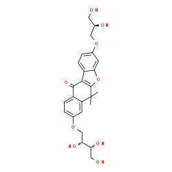 ChemSpider 2D Image | 3-[(2R)-2,3-Dihydroxypropoxy]-6,6-dimethyl-8-[(2R,3R)-2,3,4-trihydroxybutoxy]benzo[b]naphtho[2,3-d]furan-11(6H)-one | C25H28O9