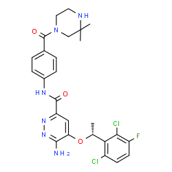 ChemSpider 2D Image | 6-Amino-5-[(1R)-1-(2,6-dichloro-3-fluorophenyl)ethoxy]-N-{4-[(3,3-dimethyl-1-piperazinyl)carbonyl]phenyl}-3-pyridazinecarboxamide | C26H27Cl2FN6O3