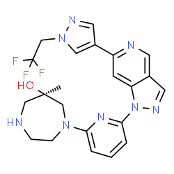 ChemSpider 2D Image | (6R)-6-Methyl-1-(6-{6-[1-(2,2,2-trifluoroethyl)-1H-pyrazol-4-yl]-1H-pyrazolo[4,3-c]pyridin-1-yl}-2-pyridinyl)-1,4-diazepan-6-ol | C22H23F3N8O