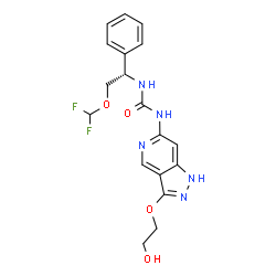 ChemSpider 2D Image | 1-[(1S)-2-(Difluoromethoxy)-1-phenylethyl]-3-[3-(2-hydroxyethoxy)-1H-pyrazolo[4,3-c]pyridin-6-yl]urea | C18H19F2N5O4
