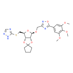 ChemSpider 2D Image | [5-(3,4,5-Trimethoxyphenyl)-1,2,4-oxadiazol-3-yl]methyl 2,3-O-1,1-cyclopentanediyl-5-thio-5-S-1H-1,2,4-triazol-5-yl-beta-D-ribofuranoside | C24H29N5O8S