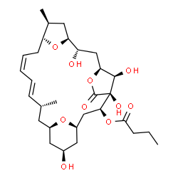 ChemSpider 2D Image | (1R,3S,4S,7S,9S,10S,12S,13S,15Z,17E,19R,21R,23S,27R)-4,9,23,27-Tetrahydroxy-12,19-dimethyl-5-oxo-6,25,26-trioxatetracyclo[19.3.1.1~4,7~.1~10,13~]heptacosa-15,17-dien-3-yl butyrate | C30H46O10
