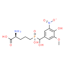 ChemSpider 2D Image | 5-{Hydroxy[hydroxy(4-hydroxy-3-methoxy-5-nitrophenyl)methyl]phosphoryl}-L-norvaline | C13H19N2O9P